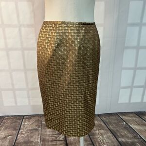 Lafayette 148 New York gold metallic pencil Skirt Size 6